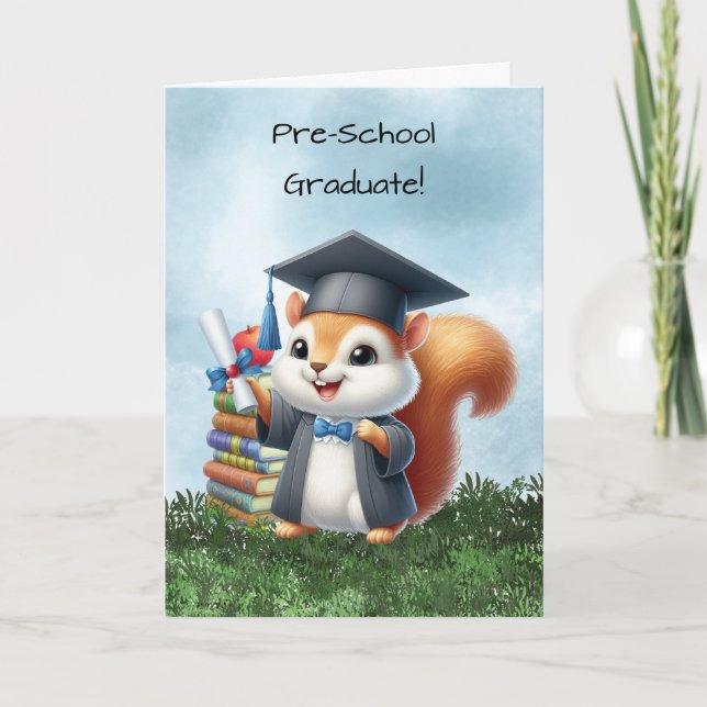 Pre-School Graduation Boy Squirrel Congratulations Card (Front)