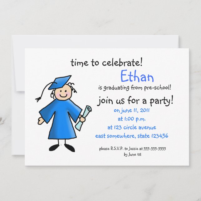 Pre-school graduation invite--boy, blue invitation (Front)