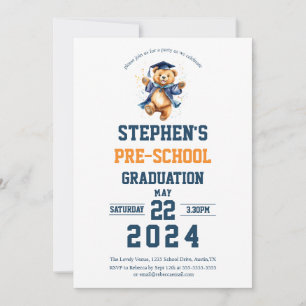 Pre School  Graduation Party Cute Teddy Bear  Invitation