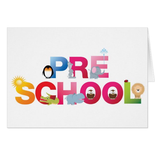 pre school word in fun letters card