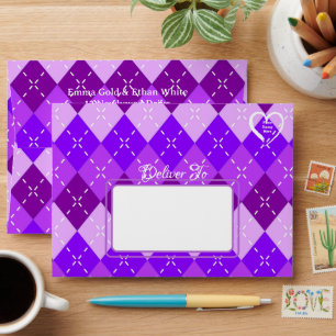Pre-Wedding Bridal Party Activity Purple Argyle Envelope