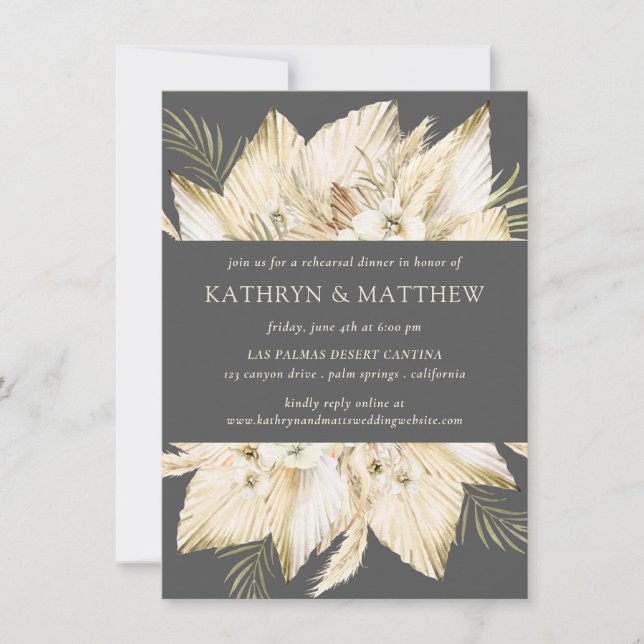 Pre-Wedding Pampas Grass Boho Rehearsal Dinner Invitation (Front)