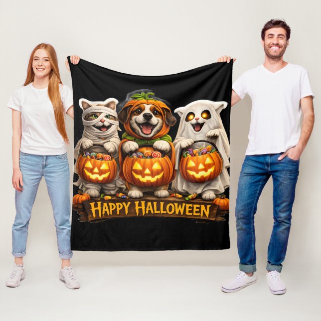 Pre-whimsical happy Halloween cozy fleece blanket (In Situ)