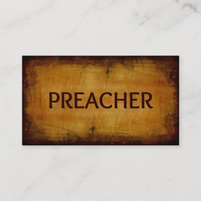 Preacher Antique Brushed Wood Business Card (Front)