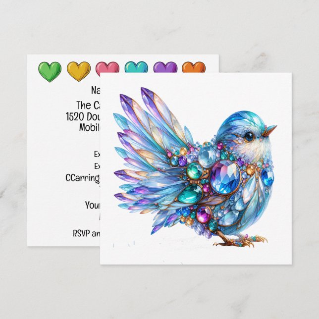 Precious Bling Birds Theme Invitation (Front/Back)