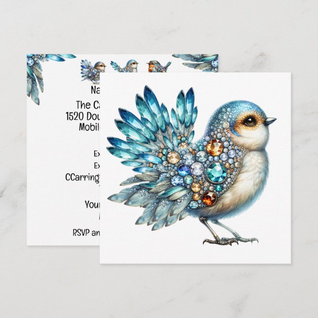 Precious Bling Birds Theme Invitation (Front/Back)
