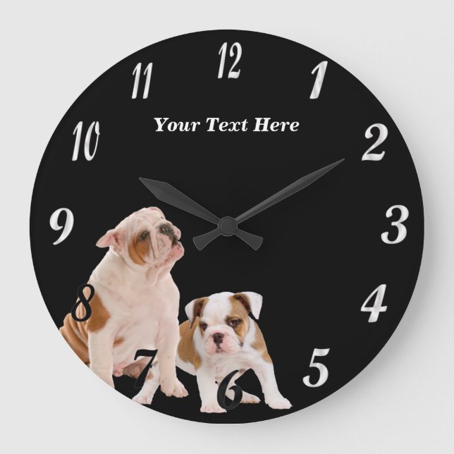 Precious Bulldog Puppies Round Wall Clock (Front)