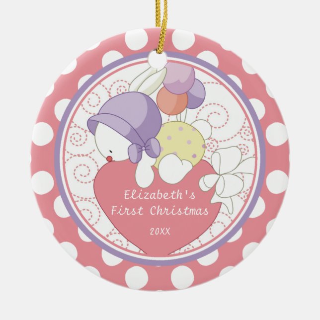 Precious Bunny Baby's First Christmas Ornament (Front)