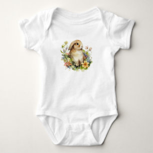 Precious Bunny Rabbit in a Wreath of Flowers Baby Bodysuit