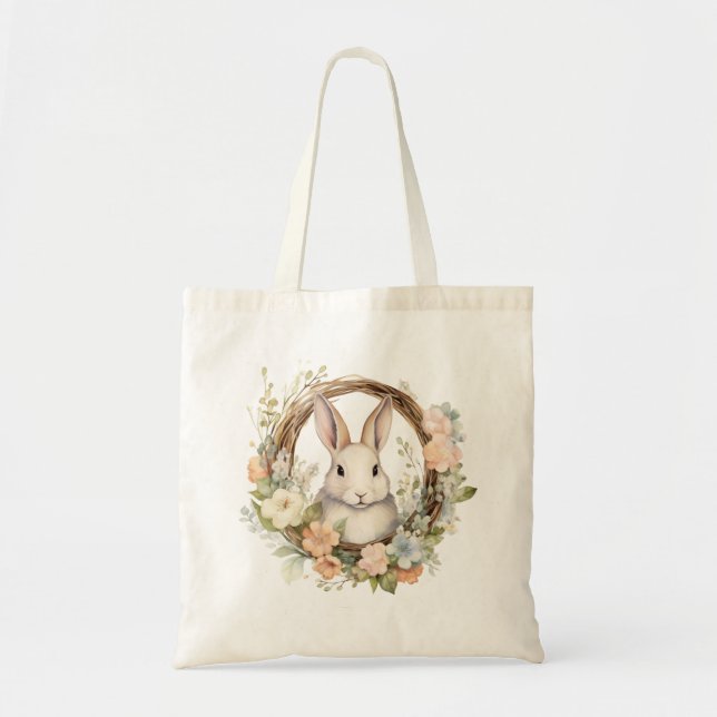 Precious Bunny Rabbit with Spring Flowers  Tote Bag (Front)