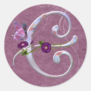 Precious Butterfly Initial C Classic Round Sticker
