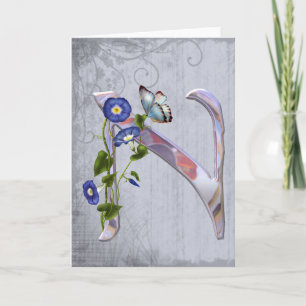 Precious Butterfly Initial N Note Card