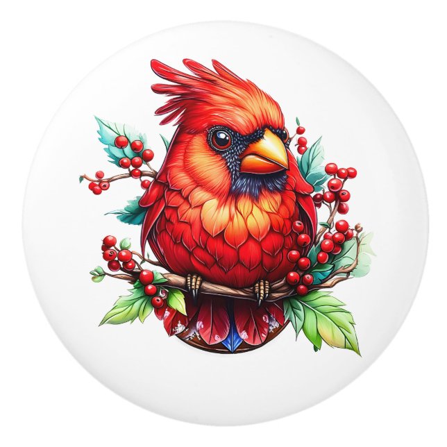 Precious Cardinal Redbird  Ceramic Knob (Front)