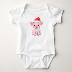 Precious Christmas Piglet with Santa Hat Baby Bodysuit