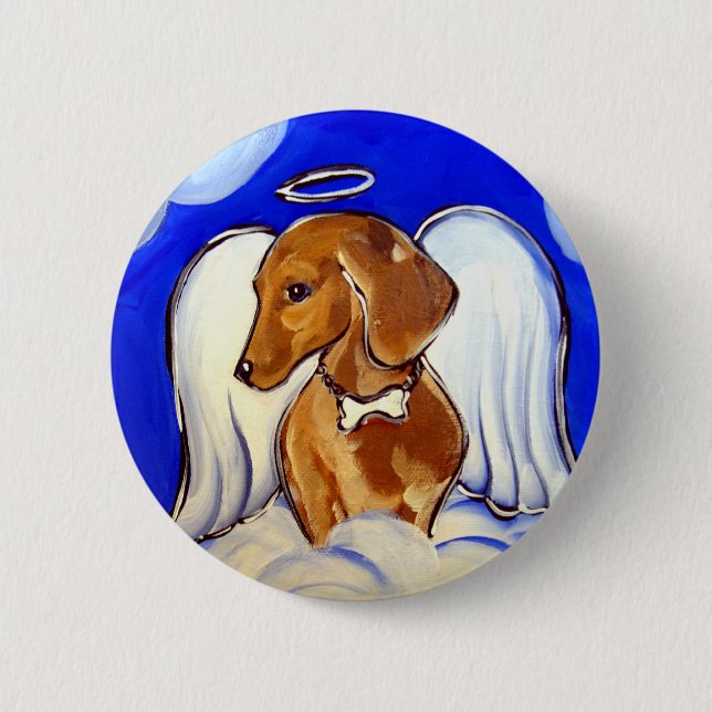 " Precious Dachshund Angel Pet Art Pins" 6 Cm Round Badge (Front)