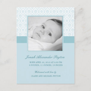 Precious Damask Baby Boy Birth Announcement Postcard