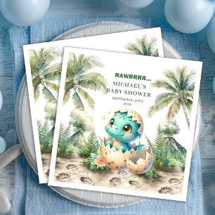 Precious Dino Baby Shower Hatching Soon Name Napkin