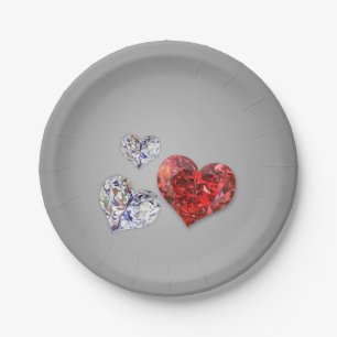 Precious Elegant Diamond Hearts Paper Plate