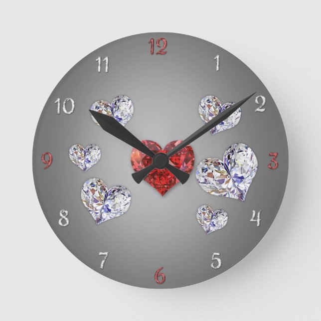 Precious Elegant Diamond Hearts Round Clock (Front)