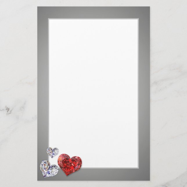 Precious Elegant Diamond Hearts Stationery (Front)