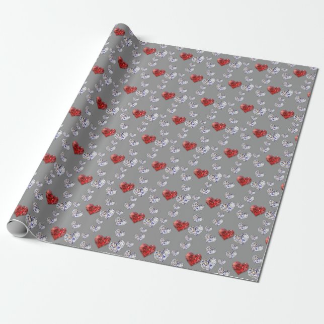 Precious Elegant Diamond Hearts Wrapping Paper (Unrolled)