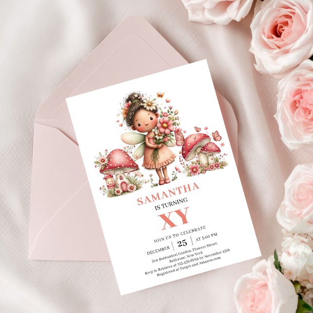 Precious Fairy 8th Birthday Pink Flowers Invite  (Precious Fairy 8th Birthday Pink Flowers Invite Card)