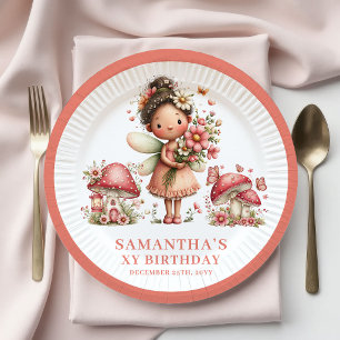 Precious Fairy 8th Birthday Pink Flowers Paper Plate