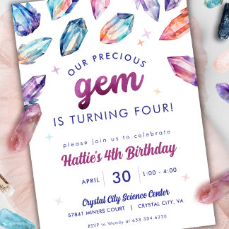 Precious Gem Girls 4th Birthday Crystals Invitation