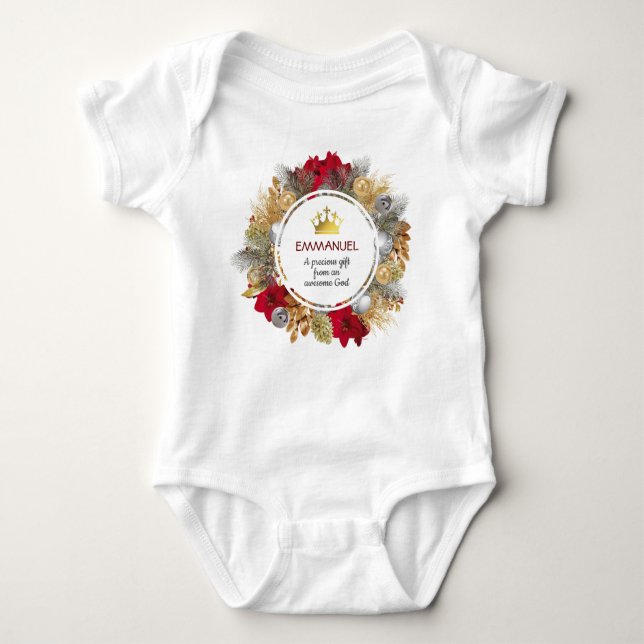 PRECIOUS GIFT AWESOME GOD | Christmas Wreath Baby Bodysuit (Front)
