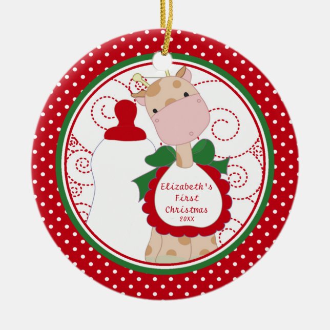 Precious Giraffe Baby's First Christmas Ornament (Front)