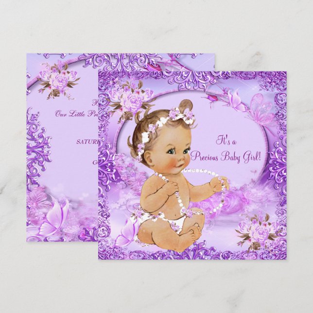 Precious Girl Baby Shower Purple Floral Invitation (Front/Back)