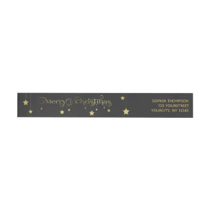 Precious Gold Merry Christmas Stars Wrap Around Label