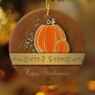 Precious Gold Thanksgiving Pumpkin Leaves Ceramic Tree Decoration