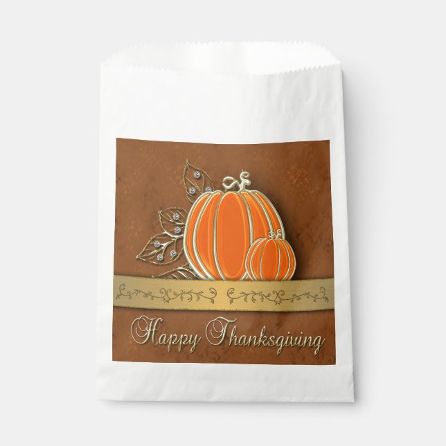 Precious Gold Thanksgiving Pumpkin Leaves Favour B Bag (Front)