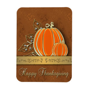 Precious Gold Thanksgiving Pumpkin Leaves Magnet