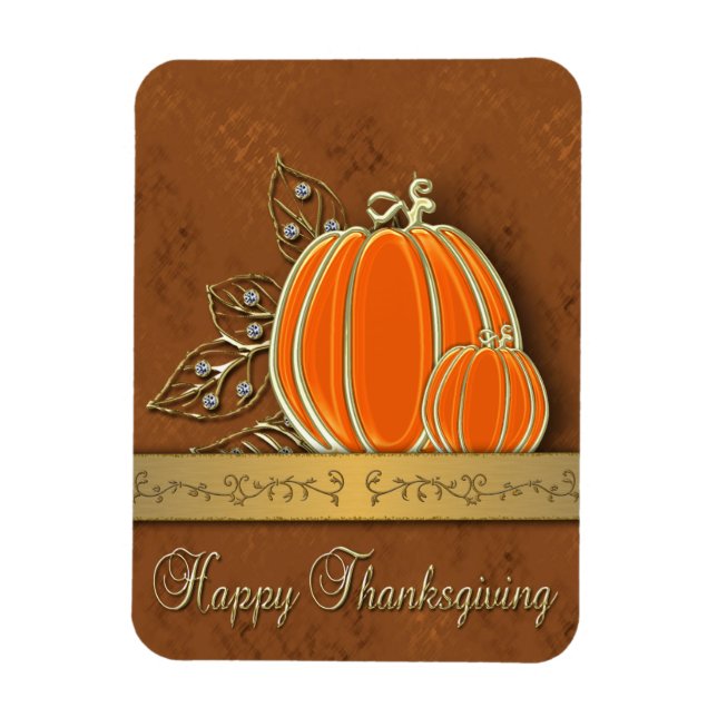 Precious Gold Thanksgiving Pumpkin Leaves Magnet (Vertical)