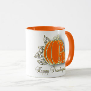 Precious Gold Thanksgiving Pumpkin Leaves Mug