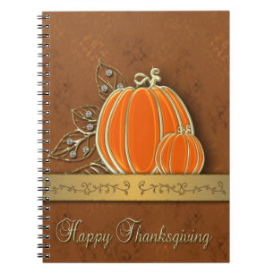 Precious Gold Thanksgiving Pumpkin Leaves Notebook