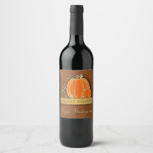 Precious Gold Thanksgiving Pumpkin Leaves Wine Label