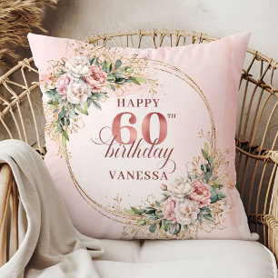 Precious Light Pink Boho Floral Gift 60th birthday Cushion