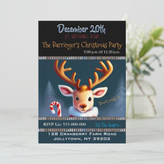 Precious Little Reindeer Holiday Party Invitation (Standing Front)