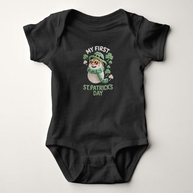 Precious My First St Patricks Day Faux Yarn Set Baby Bodysuit (Front)