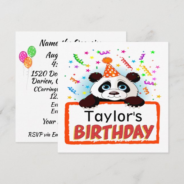 Precious Panda Birthday Invitation (Front/Back)
