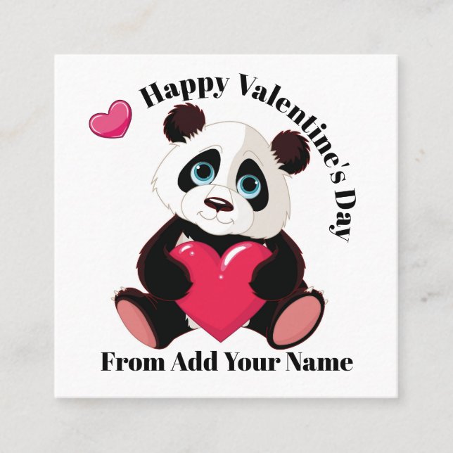 Precious Panda Valentine - See Back! Square Business Card (Front)