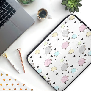 Precious Pastel Sheep & Hearts Pattern Laptop Sleeve