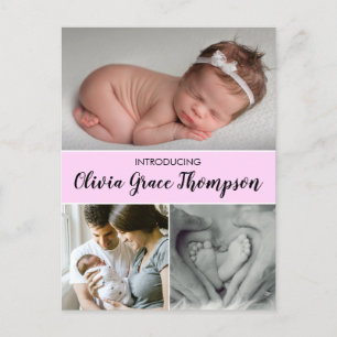 "Precious Pink: Baby Girl Birth Announcement Postc Postcard