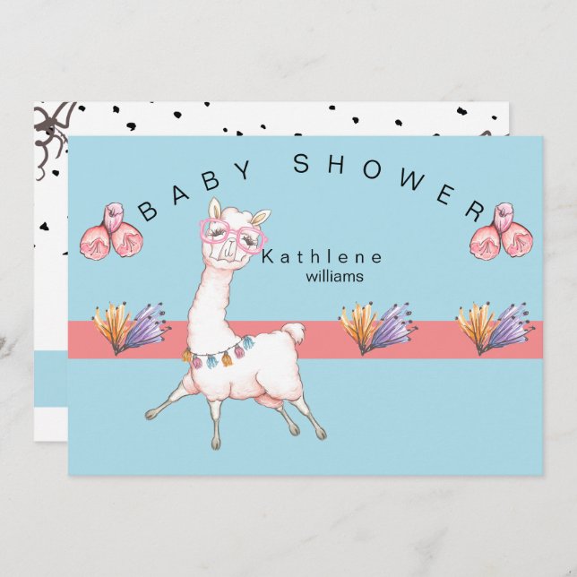 Precious Pink & Blue Llama Baby Shower Invitation (Front/Back)