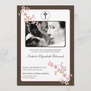 Precious Pink Cherry Blossom Baptism Invitation
