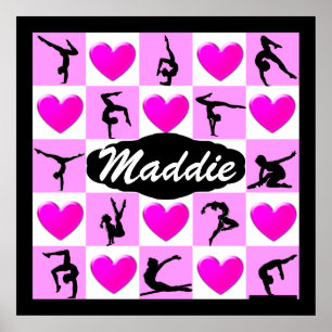 PRECIOUS PINK HEART PERSONALIZED GYMNASTICS POSTER
