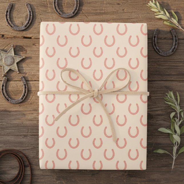 Precious Pink Horseshoes Pale Blush Cowgirl  Wrapping Paper Sheet (Precious Pink Horseshoes Pale Blush Tan Cowgirl Wrapping Paper Sheets year of horse
)